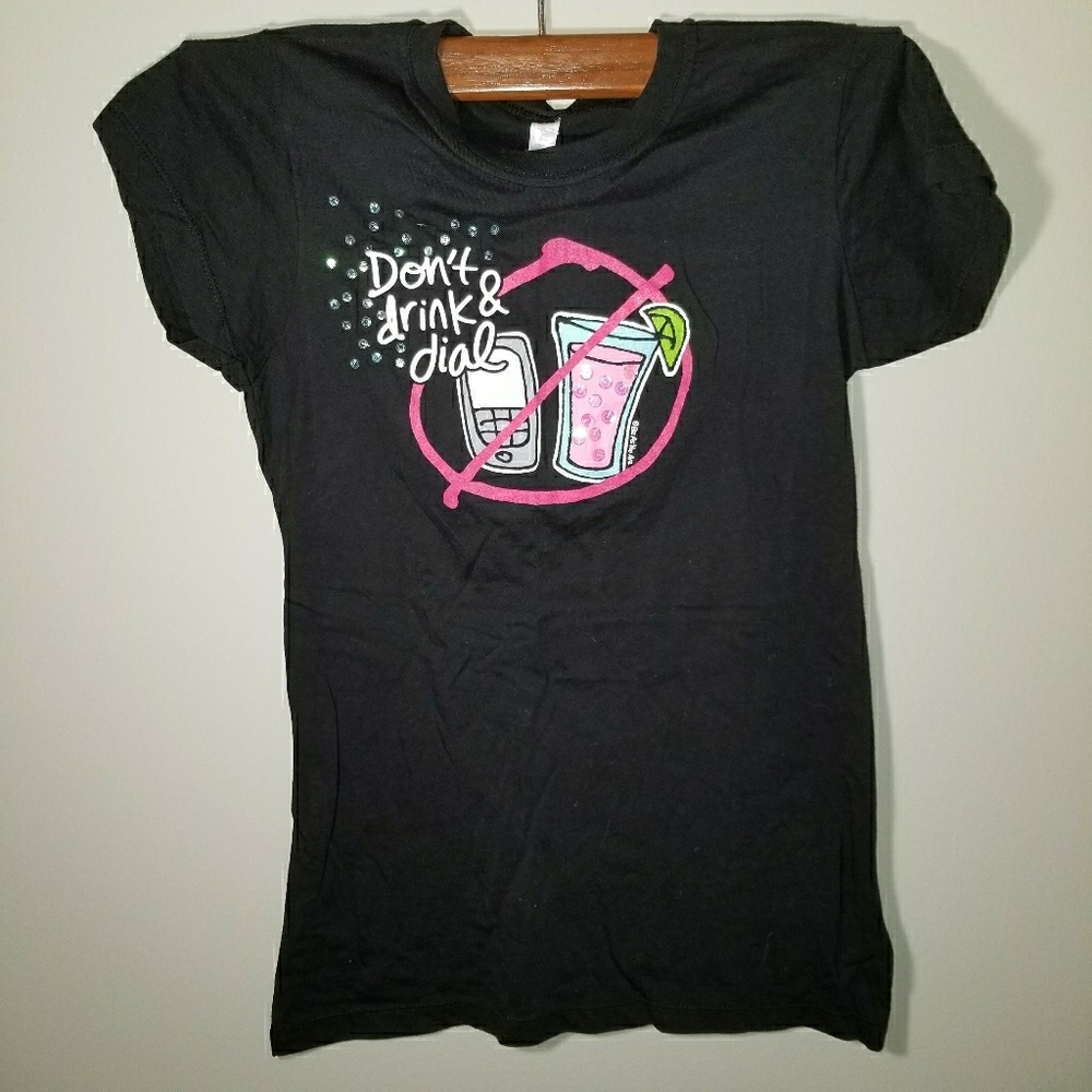 Funny Black Fitted T-shirt - Dont Drink and Dial